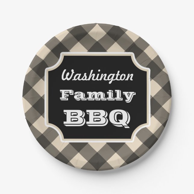 Personalized Black Gingham Paper Plates (Front)