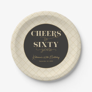 Personalized Black Gold 60th Birthday Party Paper Plate