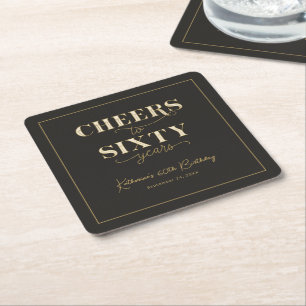 Personalized Black Gold 60th Birthday Party Square Paper Coaster
