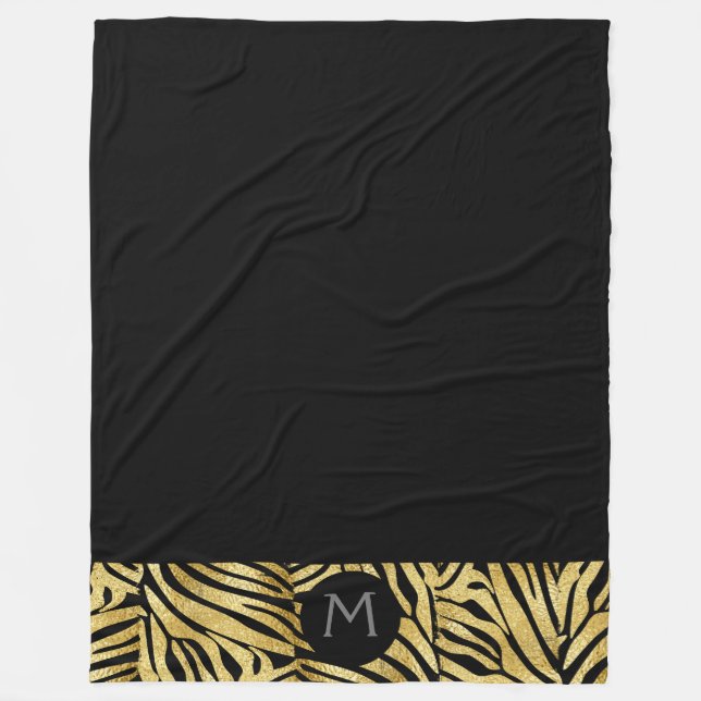 Personalized Black & Gold Animal Print Fleece Blanket (Front)