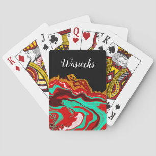 Personalized Black Gold Burgundy Marble Fluid Art  Playing Cards