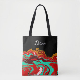 Personalized Black Gold Burgundy Marble Fluid Art  Tote Bag