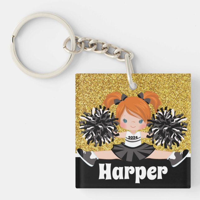 Personalized Black & Gold Cheerleading Keychain (Front)