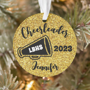 Personalized Black & Gold Cheerleading Ornament 