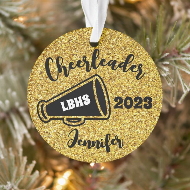 Personalized Black & Gold Cheerleading Ornament  (Tree)
