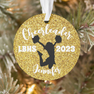 Personalized Black & Gold Cheerleading Ornament 
