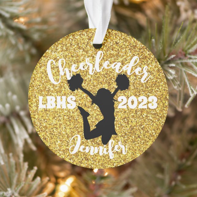 Personalized Black & Gold Cheerleading Ornament  (Tree)