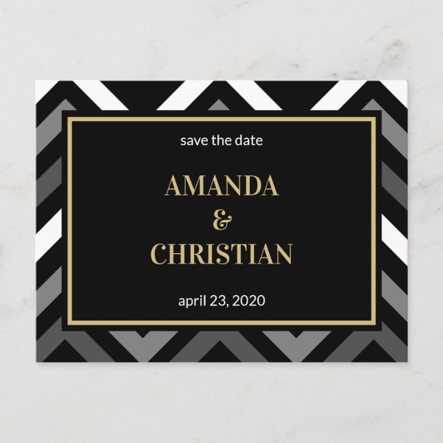Personalized - Black Gold Chevron Save The Date Postcard (Front)