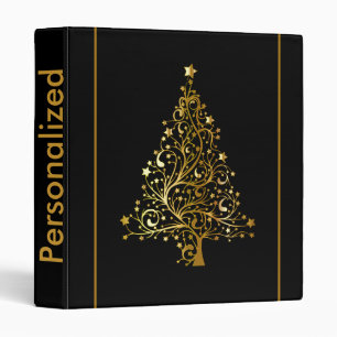 Personalized Black Gold Christmas Tree Pattern Binder