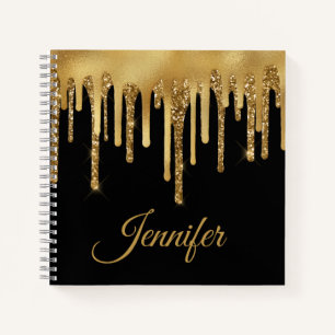 personalized black gold dripping glitters luxury  notebook