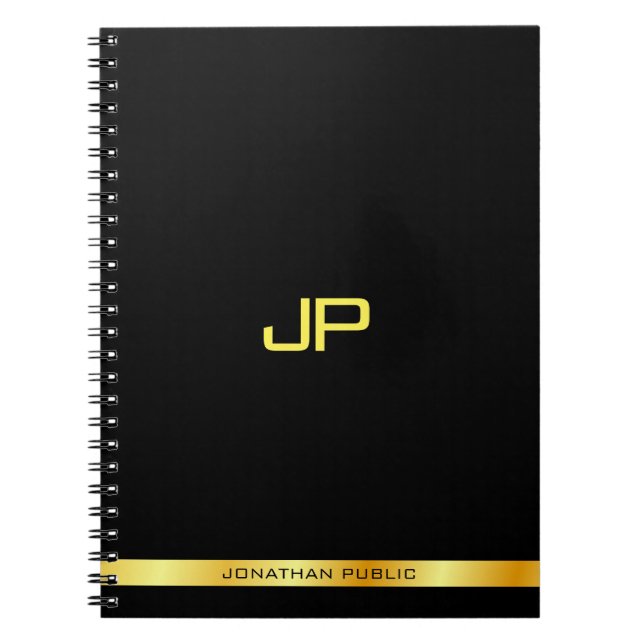 Personalized Black Gold Elegant Monogram Template Notebook (Front)