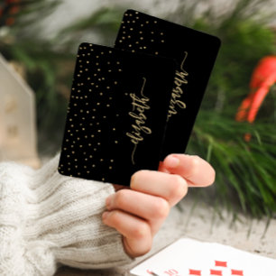 Personalized Black Gold Elegant Script Confetti Playing Cards