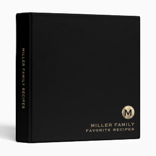 Personalized Black Gold Family Monogram Recipe Binder