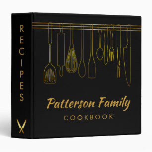 Personalized Black Gold Family Recipe Cookbook 3 R Binder