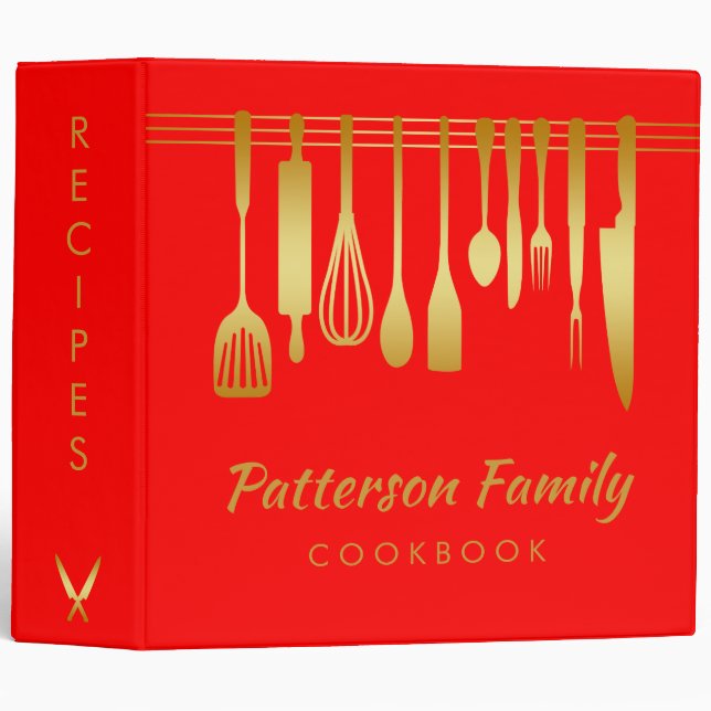 Personalized Black Gold Family Recipe Cookbook Binder (Front/Spine)