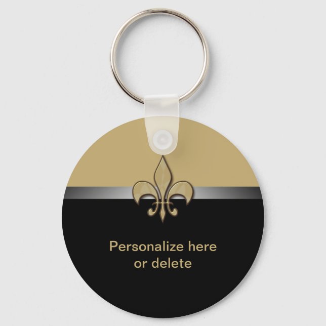 Personalized Black Gold Fleur de Lis Keychain (Front)