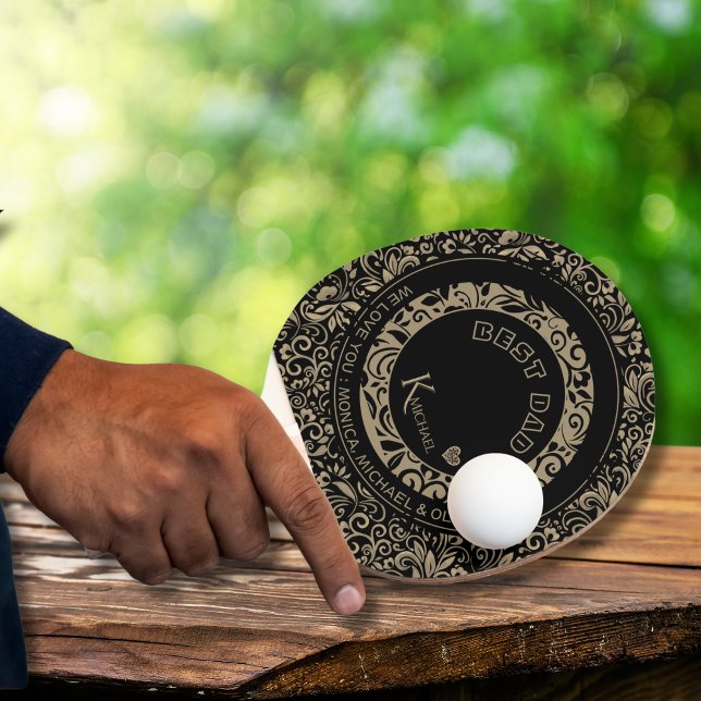 Personalized Black Gold Floral Pattern Monogram Ping Pong Paddle (Personalized Black Gold Floral Pattern Monogram Ping Pong Paddle)