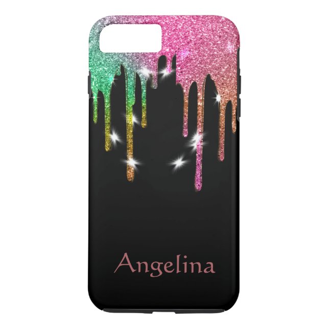 Personalized Black Gold Glitter Confetti Dripping Case-Mate iPhone Case (Back)