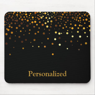 Personalized Black Gold Glitter Faux Foil Mouse Pad