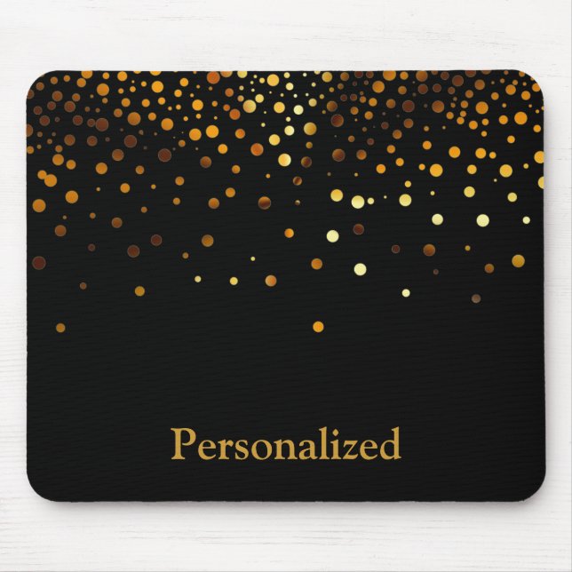 Personalized Black Gold Glitter Faux Foil Mouse Pad (Front)