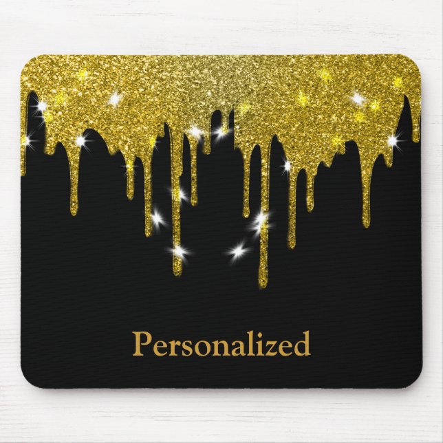Personalized Black Gold Glitter Faux Foil Mouse Pad (Front)