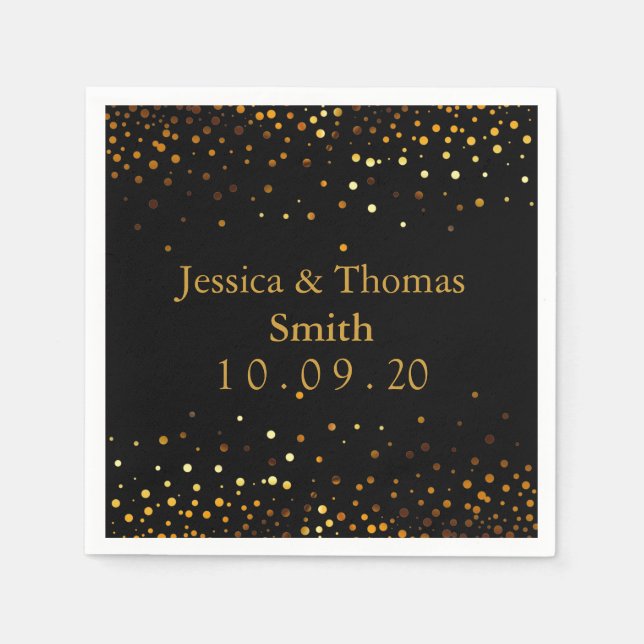 Personalized Black Gold Glitter Faux Foil Napkin (Front)