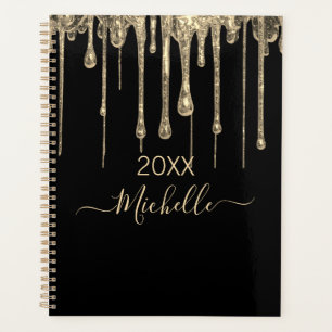 Personalized Black Gold Glitter Monogram Name 2025 Planner