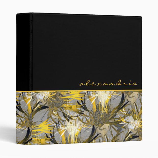 Personalized Black Gold & Grey Abstract Floral Binder (Front/Spine)