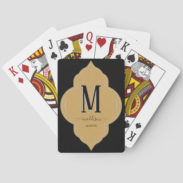 Personalized black gold & grey  playing cards (Back)