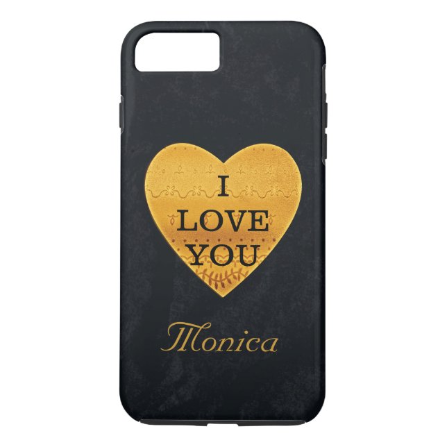 Personalized Black & Gold Heart I Love You Case-Mate iPhone Case (Back)