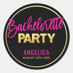 Personalized Black Gold Hot Pink BACHELORETTE Classic Round Sticker