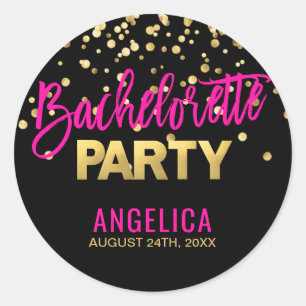 Personalized Black Gold Hot Pink BACHELORETTE Classic Round Sticker