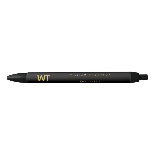 Personalized Black Gold Initials Logo Black Ink Pen (Front)