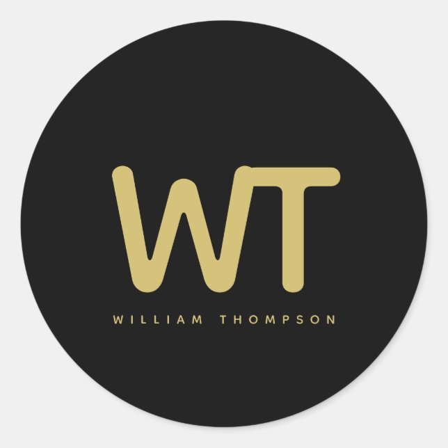 Personalized Black Gold Initials Logo Classic Round Sticker (Front)