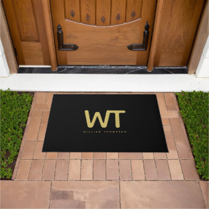 Personalized Black Gold Initials Logo  Doormat