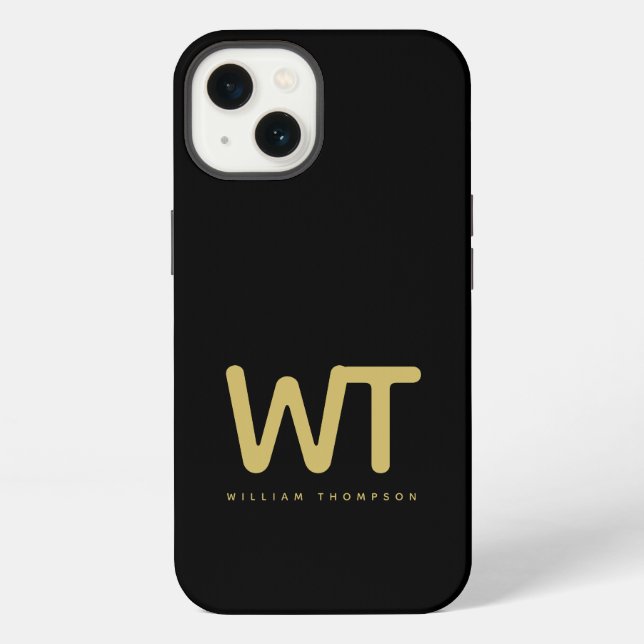 Personalized Black Gold Initials Logo iPhone Case (Back)