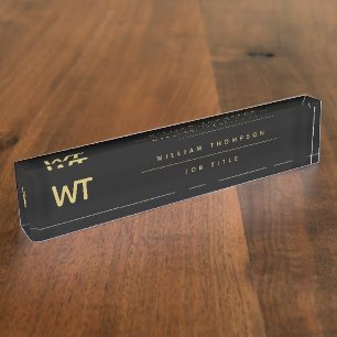 Personalized Black Gold Initials Logo Nameplate