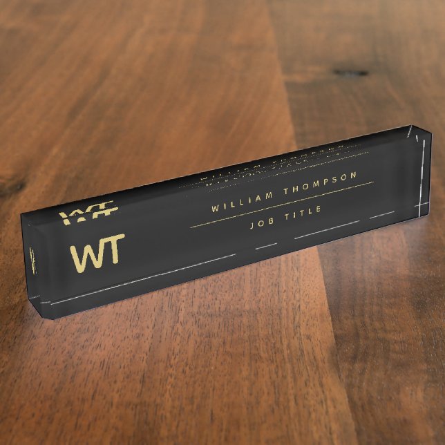 Personalized Black Gold Initials Logo Nameplate (Side)
