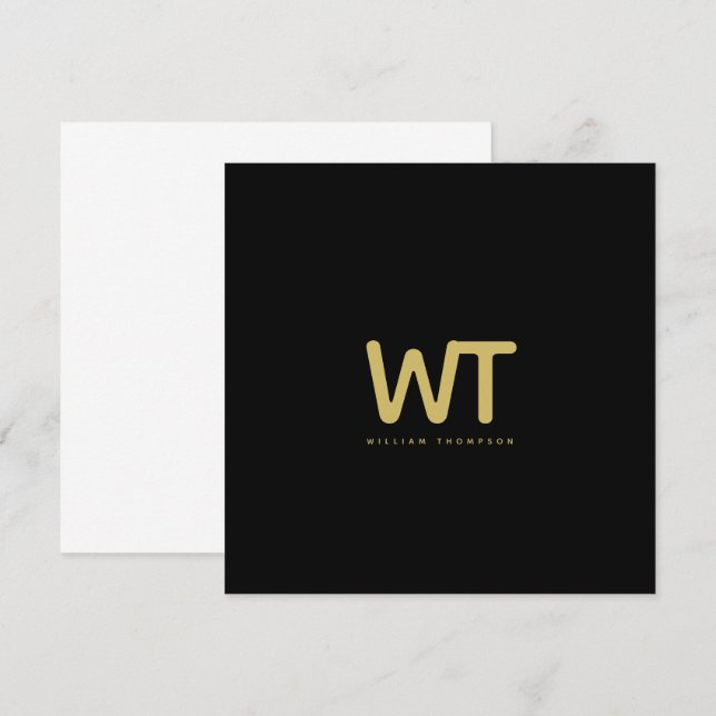 Personalized Black Gold Initials Logo Note Card (Front/Back)