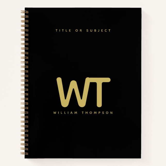 Personalized Black Gold Initials Logo Notebook (Front)