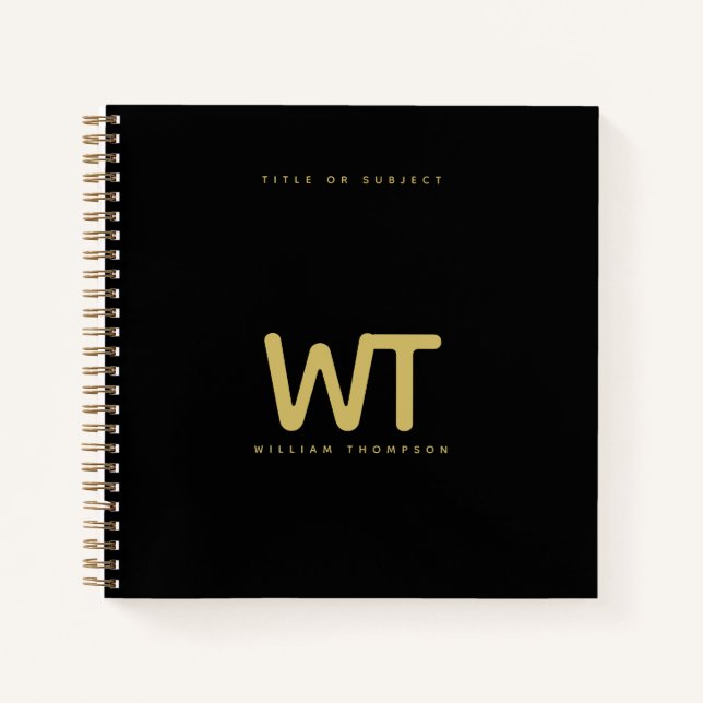 Personalized Black Gold Initials Logo Notebook (Front)