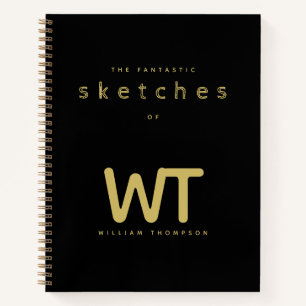 Personalized Black Gold Initials Logo Sketchbook Notebook