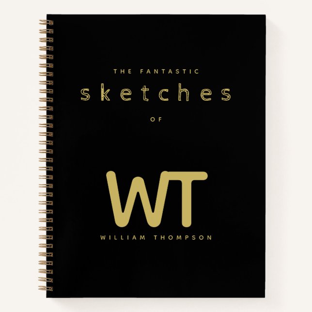 Personalized Black Gold Initials Logo Sketchbook Notebook (Front)