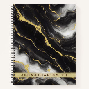 Personalized  Black Gold Marble Minimalist Modern  Notebook