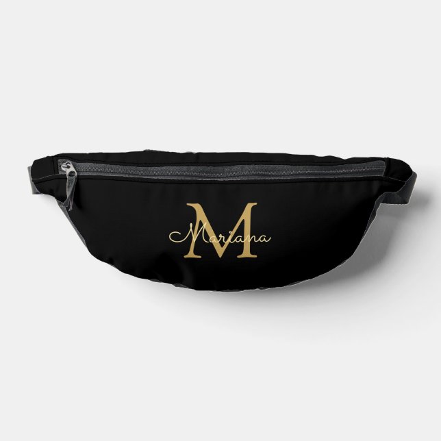 personalized  black gold minimalist monogram fanny pack (Lay Down)