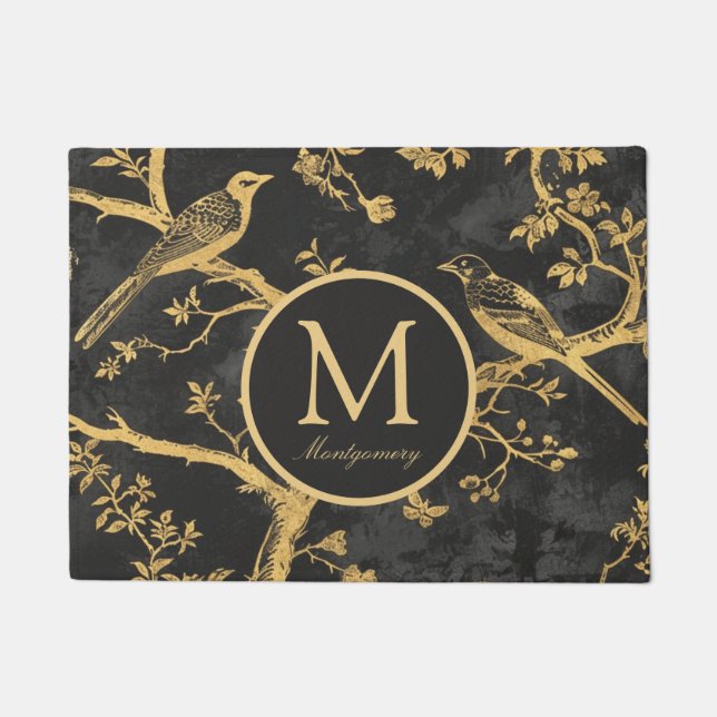 Personalized Black Gold Monogram Doormat (Front)