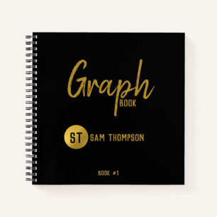 Personalized Black & Gold Monogram Graph Notebook
