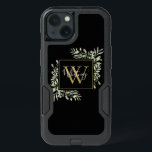 Personalized Black Gold Monogram Greenery Floral<br><div class="desc">Elegant watercolor greenery leaves floral monogram name design featuring a gold monogram initial on a black background with your name set in a stylish white script. Designed by Thisisnotme©</div>