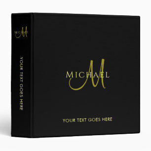 Personalized Black Gold Monogram Initial Template Binder