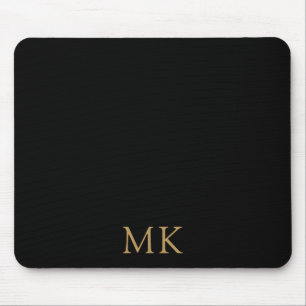 Personalized Black Gold Monogram Initials Mouse Pad